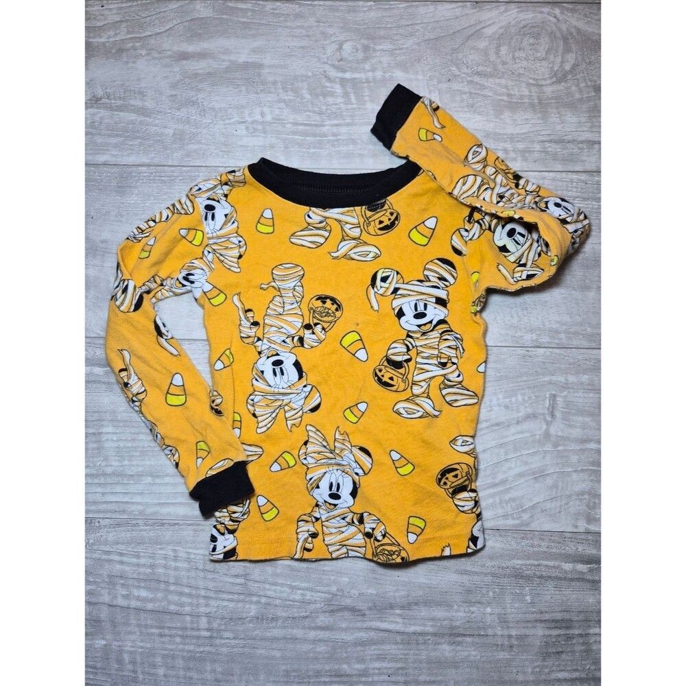 Disney Yellow Black Candy Corn Mummy Mickey Kids Pajama Top
